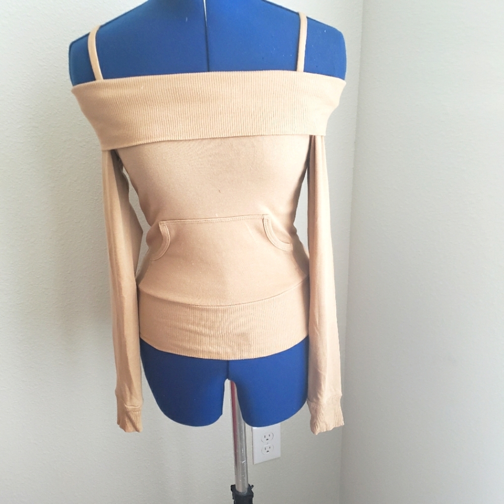 Tan long sleeve off the shoulder top